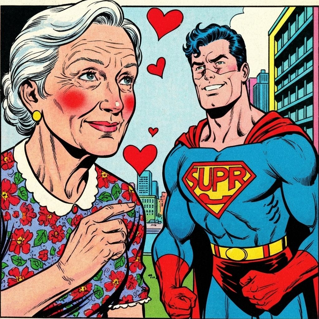 Abuelita admirando a SuperJuan